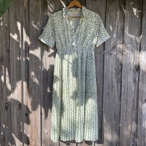 Vintage styled midi sage green floral dress